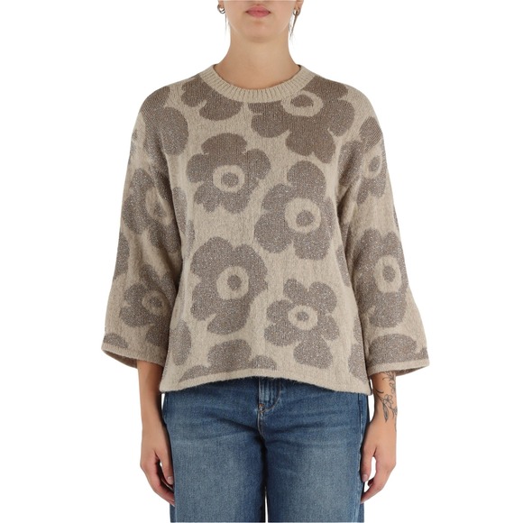 Alessia Santi Sweaters - Alessia Santi‎ Floral Jacquard Knit Sweater Italian Made Sparkle Boxy Fit